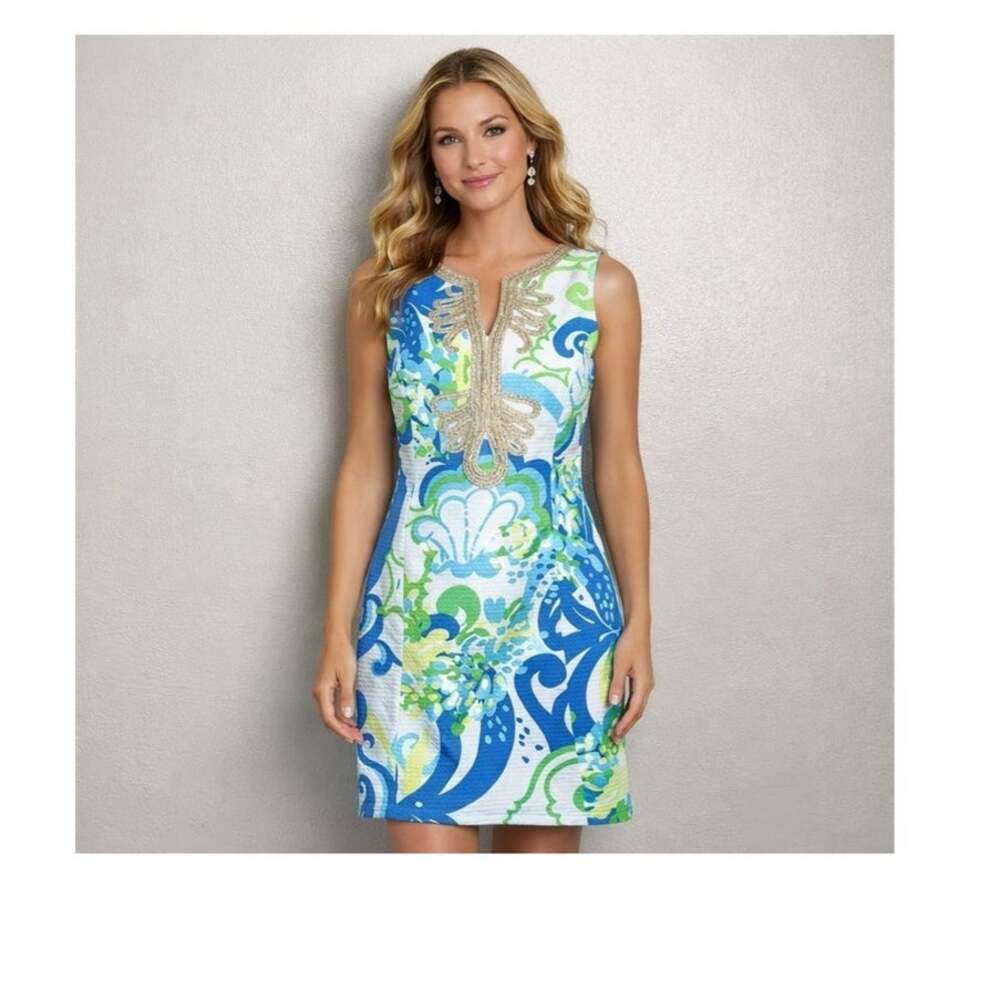Lilly Pulitzer Janice Gold Soutache Gold Embroidered Shift Dress Size 4